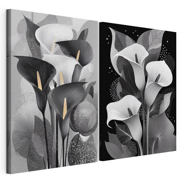 Eleganza floreale astratta in bianco e nero Stampa su tela modulare Eleganza floreale astratta in bianco e nero